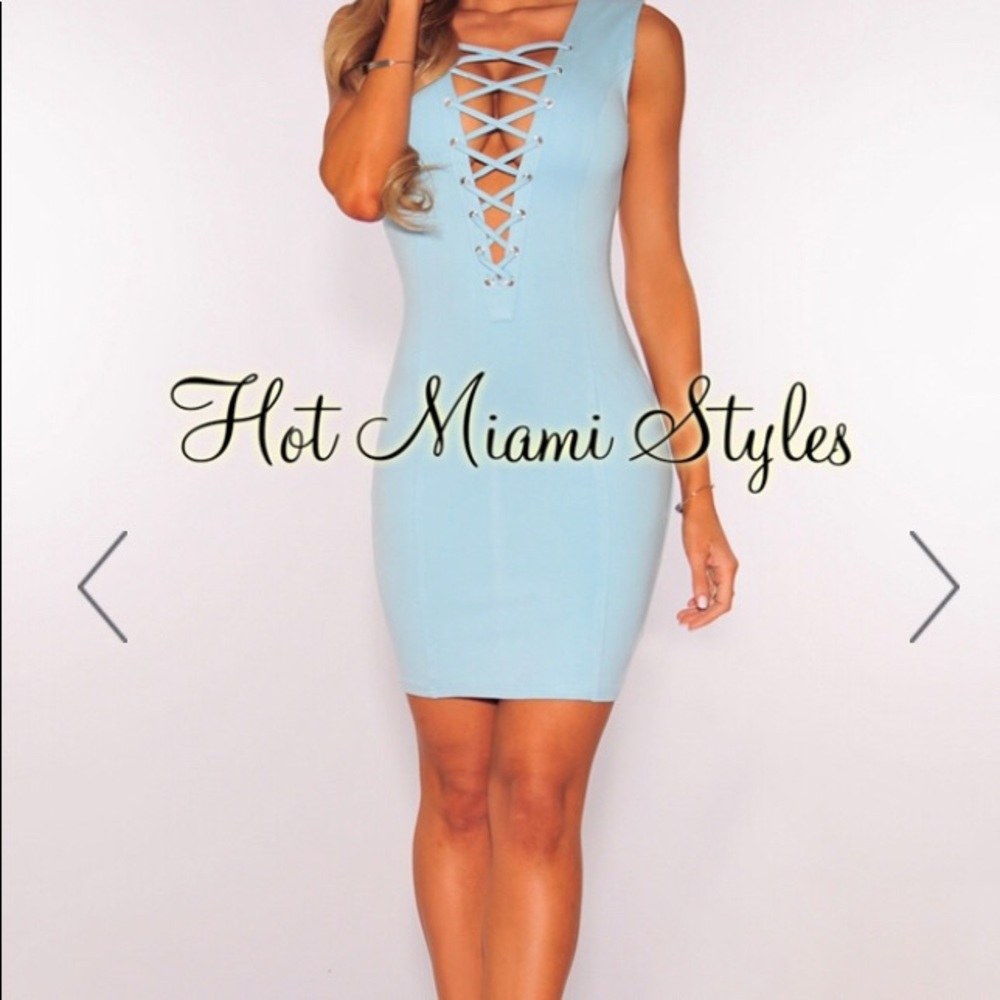 Ice Blue Lace Up Sleeveless Dress